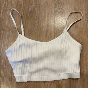 aerie White Ribbed Cropped Tank with Adjustable Straps